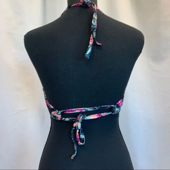 SHADE & Shore Black Floral Summer Lightly Lined Bikini Top Sz 34D - Picture 7 of 10